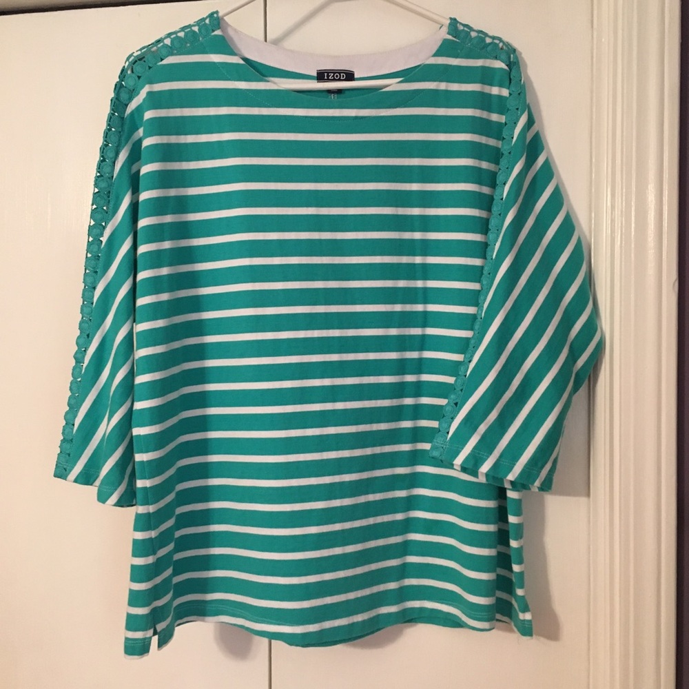Teal green and white striped top